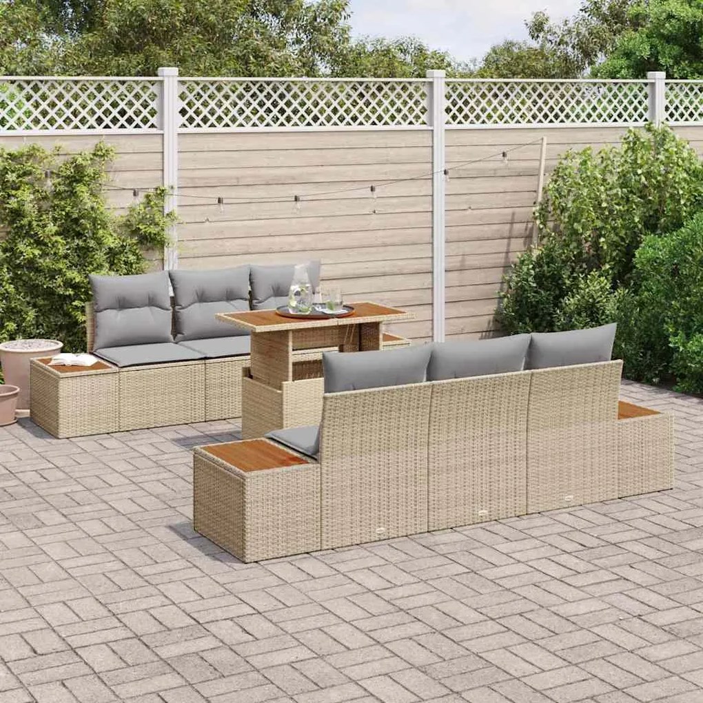 vidaXL Σέτ φαγητού για κήπο 7 pcs Μπεζ, Γκρι 100 x 55 x 73 εκ