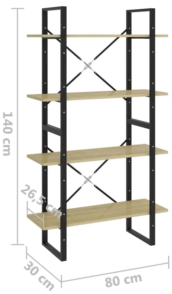 vidaXL Βιβλιοθήκη με 4 Ράφια Sonoma Δρυς 80x30x140 εκ. από Επεξ. Ξύλο
