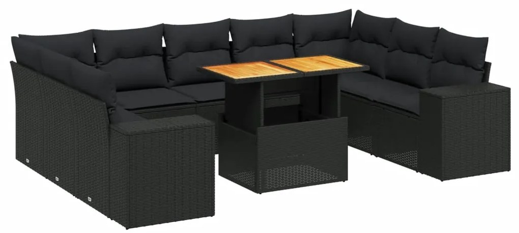 vidaXL Σαλόνι Κήπου Σετ 10 Τεμαχίων Μαύρο Συνθετικό Ρατάν με Μαξιλάρια