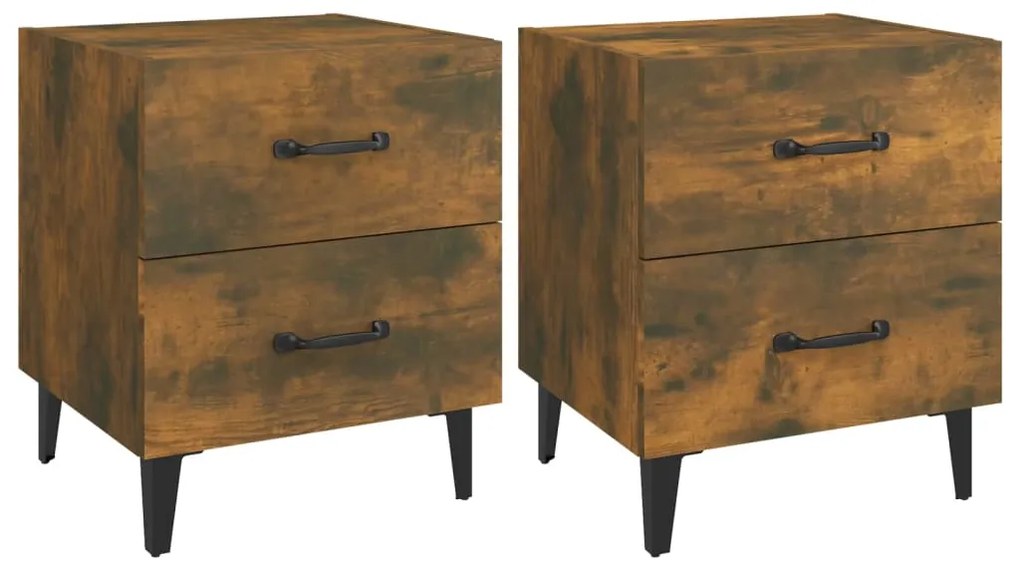 vidaXL Κομοδίνα 2 τεμ. Καπνιστή Δρυς 40 x 35 x 47,5 εκ.