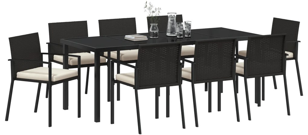 vidaXL Σετ Καλοκαιρινής Τραπεζαρίας 9 Τεμαχίων Black Poly Rattan