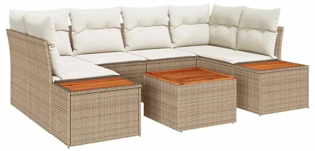 vidaXL Σετ Καναπέ Κήπου με μαξιλάρι 7 pcs Μπεζ Πολυ ράταν