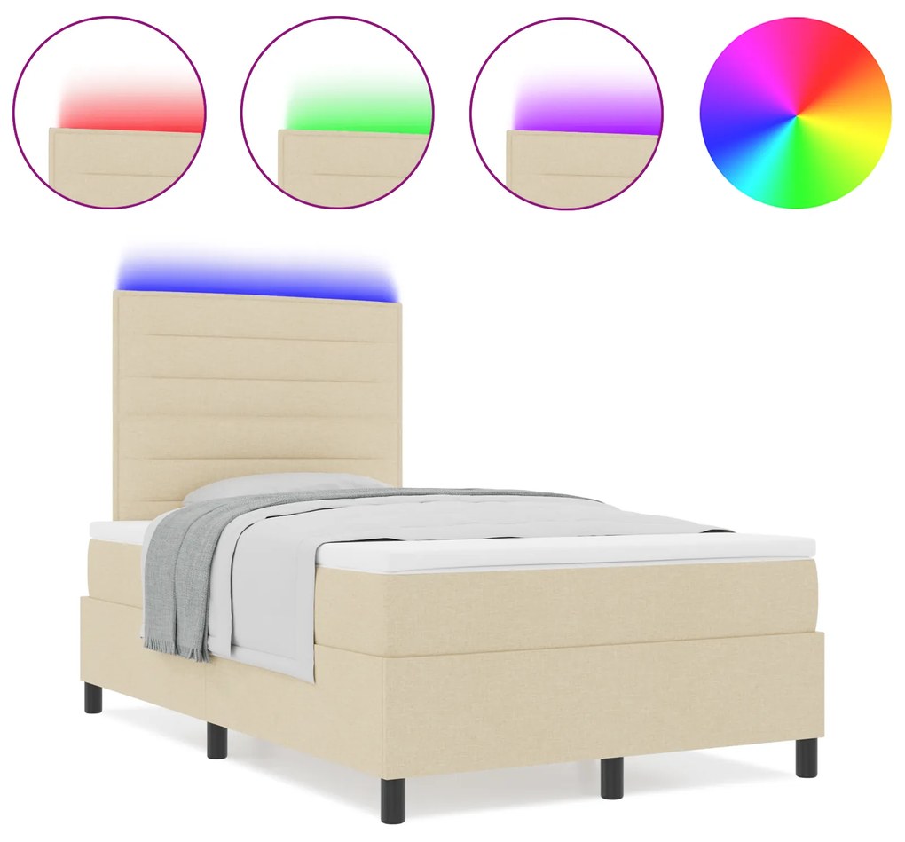 vidaXL Κρεβάτι με ελατήρια και στρώμα & LED σε Κρεμ, 120 x 200 εκ, Υφασμάτινος