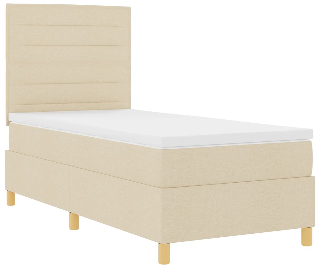 vidaXL Box Spring Κρεβάτι με Στρώμα & LED Κρεμ 100x200 εκ. Ύφασμα