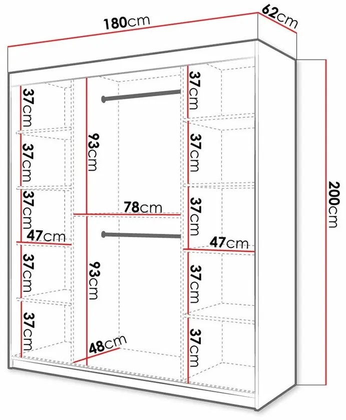 Ντουλάπα Hartford H128, Άσπρο, 200x180x62cm, 149 kg, Πόρτες ντουλάπας: Ολίσθηση, Αριθμός ραφιών: 9, Αριθμός ραφιών: 9 | Epipla1.gr