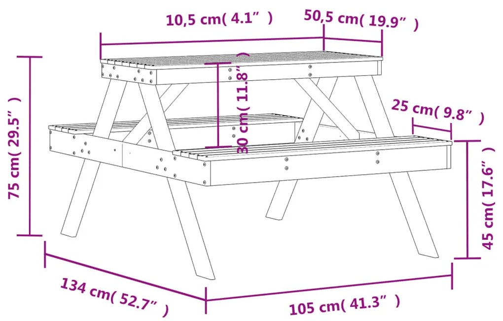 Τραπέζι Πικνίκ 105 x 134 x 75 εκ. από Εμποτισμένο Ξύλο Πεύκου - Καφέ