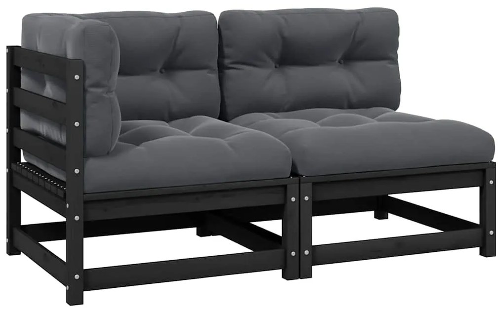 vidaXL Σαλόνι Κήπου Σετ 2 τεμ. Μαύρο Μασίφ Ξύλο Πεύκου με Μαξιλάρια