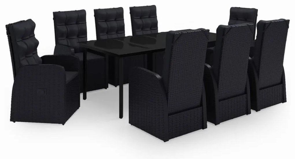 vidaXL Σετ Τραπεζαρίας Κήπου 9 τεμ Μαύρο με Μαξιλάρια