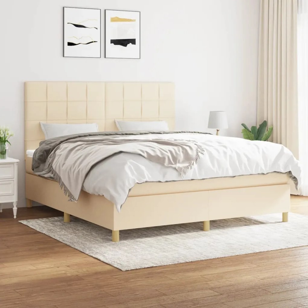 vidaXL Κρεβάτι Boxspring με Στρώμα Κρεμ 160x200 εκ. Υφασμάτινο