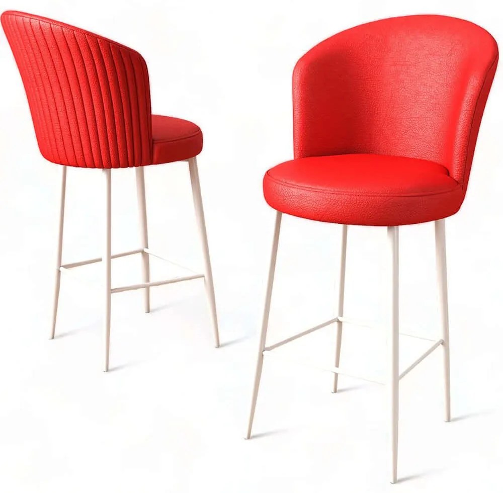 Σκαμπό Μπαρ Uras (Σετ 4Τμχ) 240CHR1288 46x40x107cm Red-White Μέταλλο,Τεχνόδερμα