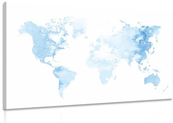 Εικόνα ακουαρέλα παγκόσμιου χάρτη σε γαλάζιο χρώμα - 60x40