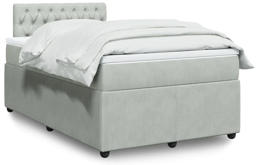 vidaXL Κρεβάτι Boxspring με Στρώμα Ανοιχτό Γκρι 120x200 εκ. Βελούδινο