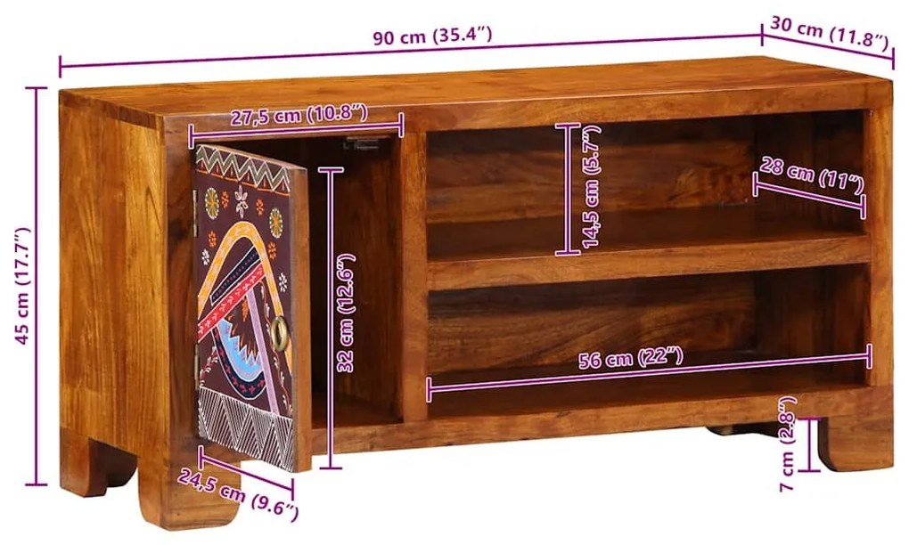 Ντουλάπι τηλεόρασης πολύχρωμο 90x30x45 μασίφ ξύλο ακακίας - Πολύχρωμο