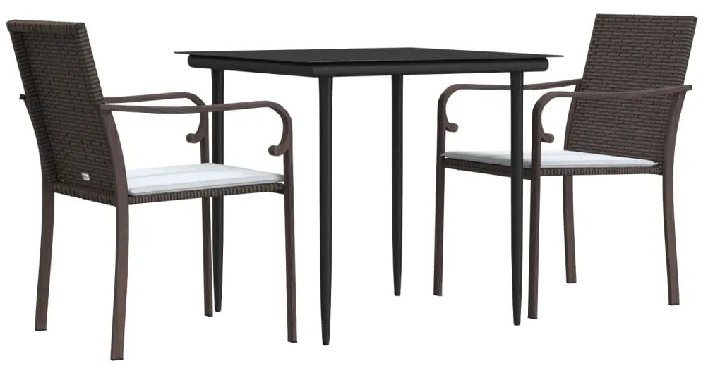 vidaXL Σετ Τραπεζαρίας Κήπου 3 τεμ. Συνθ. Ρατάν / Ατσάλι με Μαξιλάρια