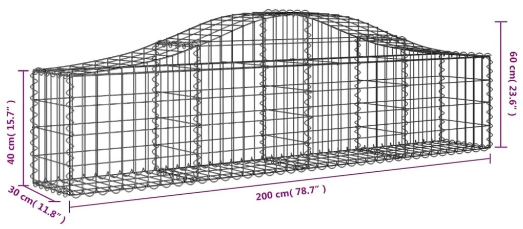 vidaXL Συρματοκιβώτια Τοξωτά 5 τεμ. 200x30x40/60 εκ. Γαλβαν. Ατσάλι