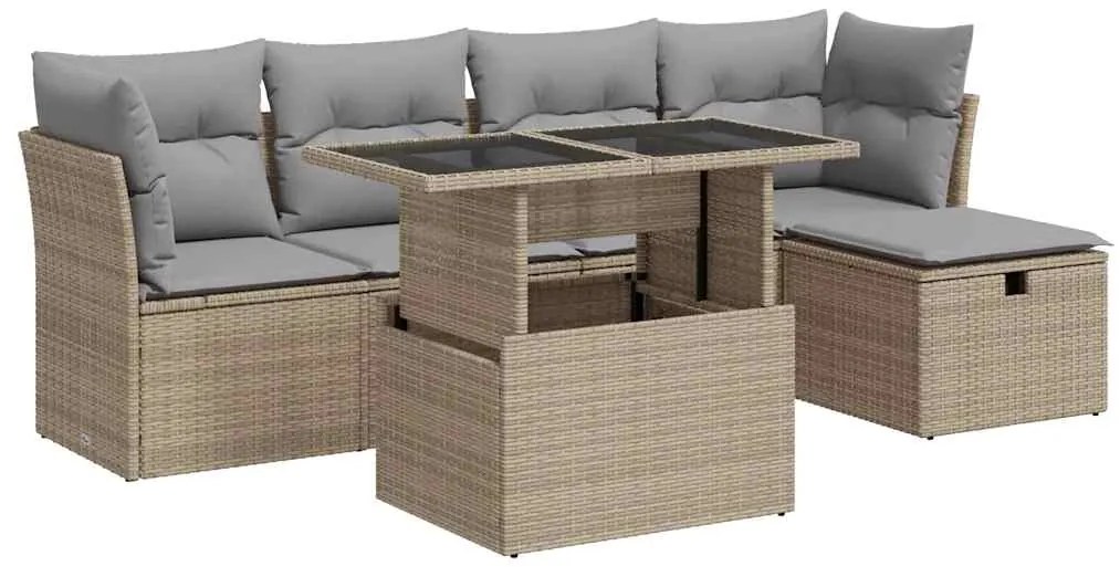 vidaXL Σετ Καναπέ Κήπου 6 τεμ. Μπεζ Συνθετικό Ρατάν με Μαξιλάρια