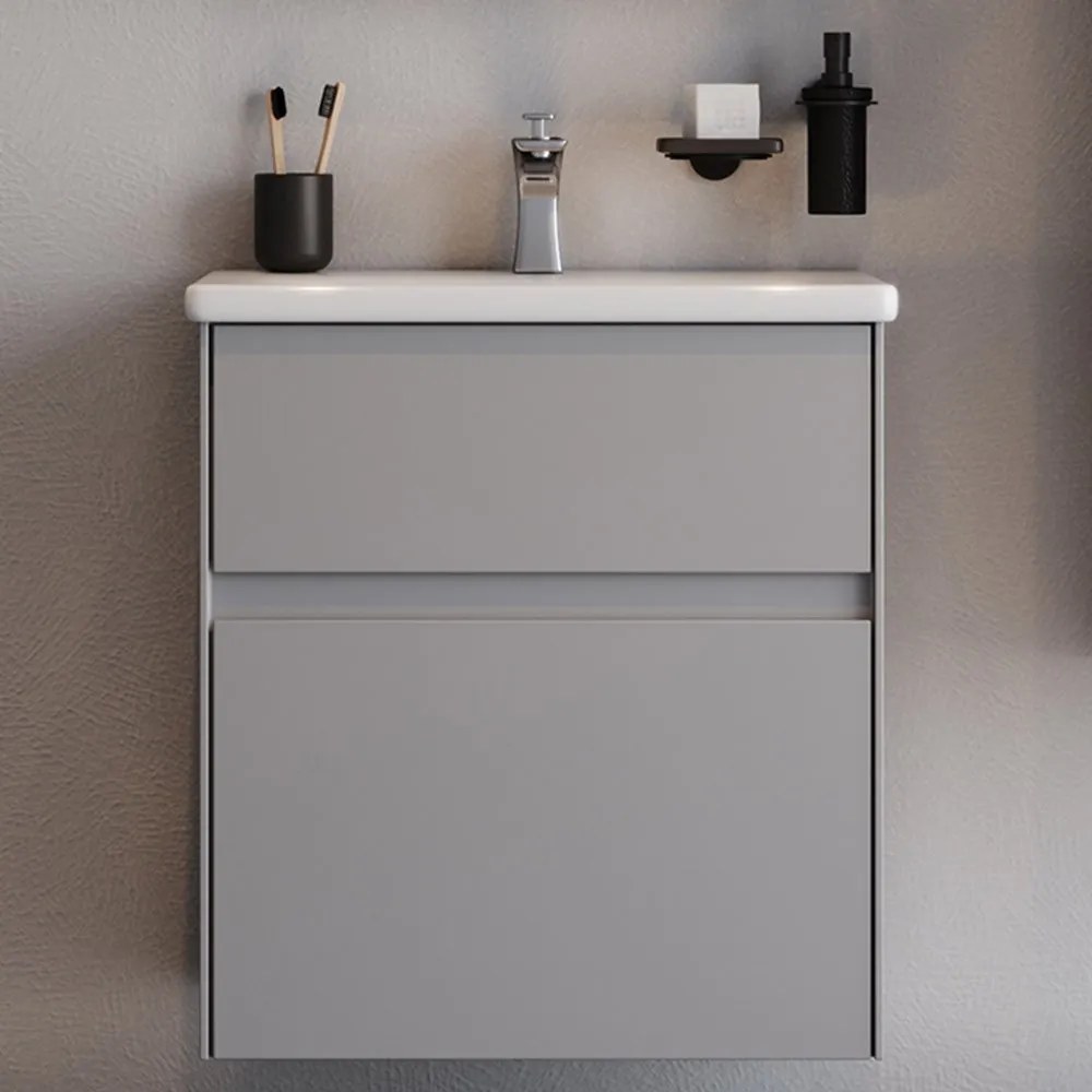 Έπιπλο Μπάνιου Πάγκος Με Νιπτήρα Malaga 65 S3BMAL065GRM 65×45.5x72cm Grey Κεραμικό,Mdf