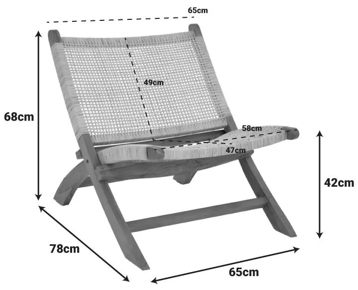 Πολυθρόνα Jerenze φυσικό teak ξύλο-rattan 65x78x68εκ 65x78x68 εκ.