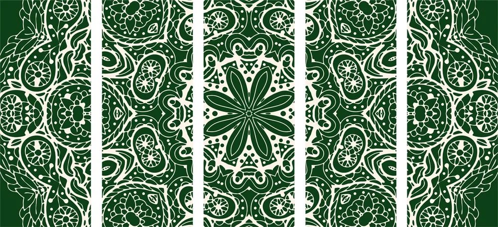 Εικόνα 5 μερών λευκό Mandala σε πράσινο φόντο - 100x50