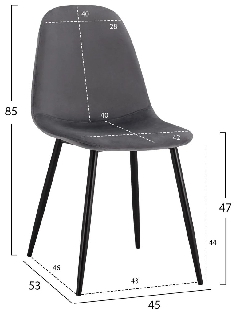 Σετ τραπεζαρίας C11095.01 5 τμχ με Τραπέζι Φ90X74Υεκ. και 4 Καρέκλες Leonardo Γκρί Ύφασμα