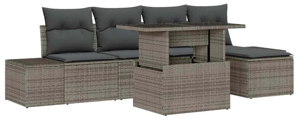 vidaXL Σετ Καναπέ Κήπου με αποθήκευση 6 pcs Γκρι Πολυ ράταν