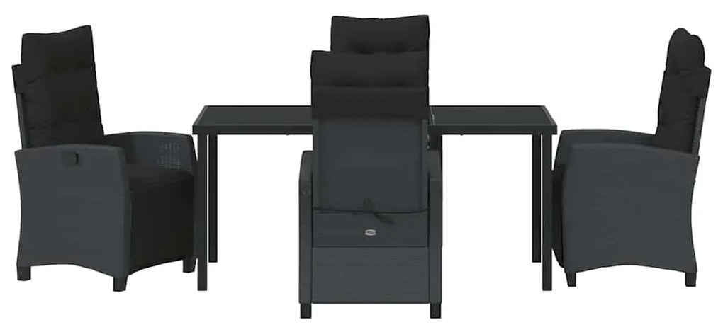 vidaXL Σέτ φαγητού για κήπο με μαξιλάρι 5 pcs Μαύρο συνθετικό ρατάν