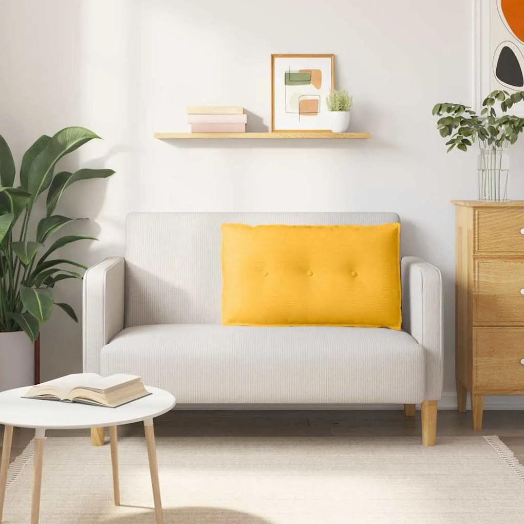 vidaXL Μαξιλάρι Πλάτης Απαλό Κίτρινο 80 x 50 cm Υφασμάτινο Κορντουρά