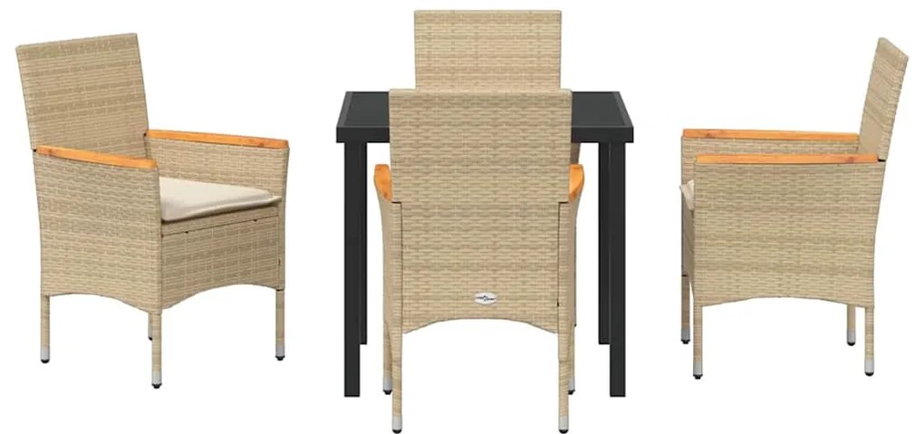 vidaXL Σέτ φαγητού για κήπο με μαξιλάρι 5 pcs Μπεζ Πολυ ράταν