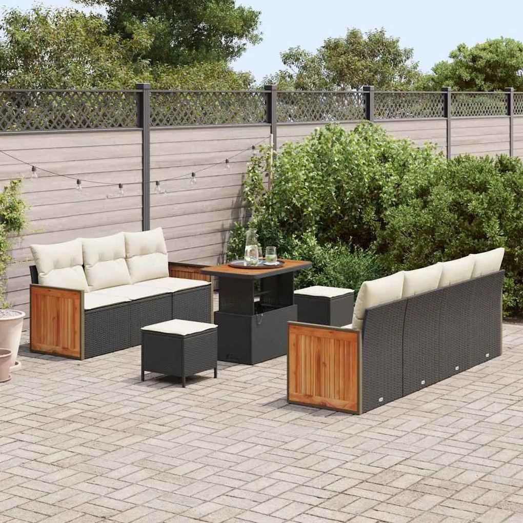 vidaXL Σετ Καναπέ Κήπου 10 pcs Μαύρο, Κρέμα 90 x 55 x 71 cm