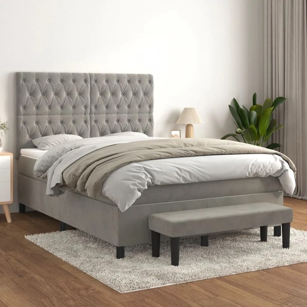 ΚΡΕΒΑΤΙ BOXSPRING ΜΕ ΣΤΡΩΜΑ ΑΝΟΙΧΤΟ ΓΚΡΙ 140X190 ΕΚ. ΒΕΛΟΥΔΙΝΟ 3138019