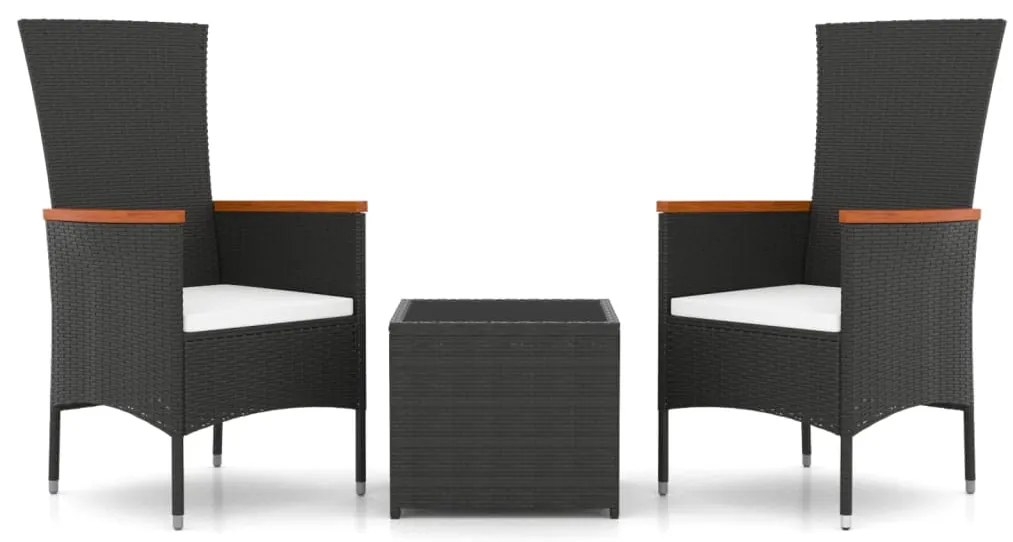 vidaXL Σαλόνι Κήπου Σετ 3 Τεμαχίων Μαύρο Συνθετικό Ρατάν &amp; Ατσάλι