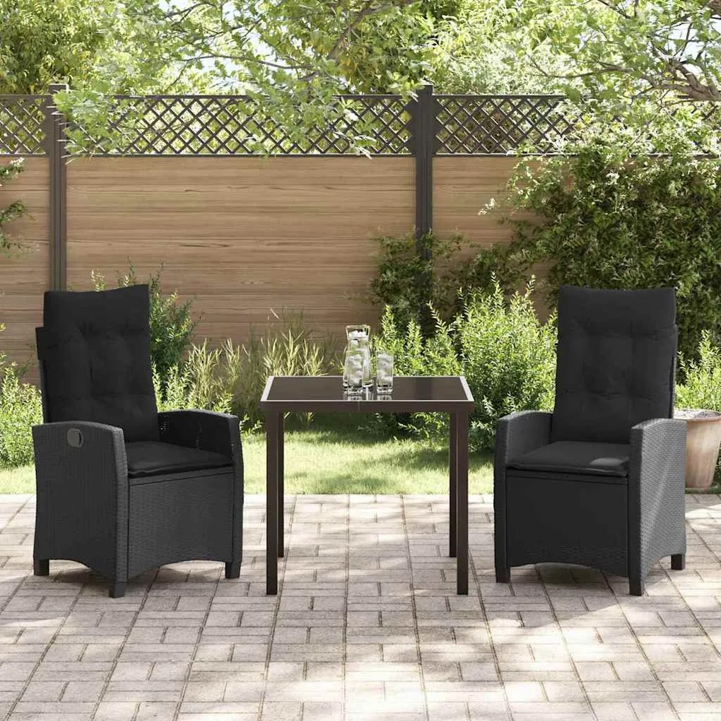 vidaXL Σέτ φαγητού για κήπο 3 pcs Μαύρο συνθετικό ρατάν