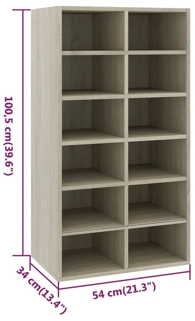 vidaXL Παπουτσοθήκη Sonoma Δρυς 54x34x100,5 εκ. από Επεξεργασμένο Ξύλο