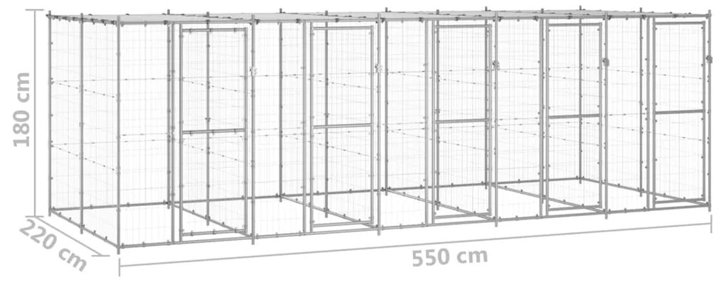 vidaXL Κλουβί Σκύλου Εξ. Χώρου με Στέγαστρο 12,1 μ² Γαλβ. Χάλυβας