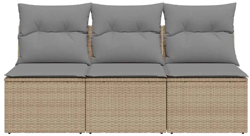 vidaXL Καναπές Κήπου Τριθέσιος Μπεζ από Συνθετικό Ρατάν με Μαξιλάρια