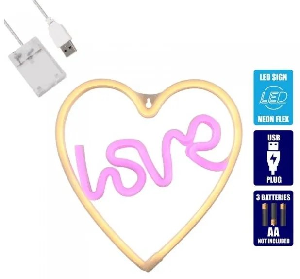 Διακοσμητικό Φωτιστικό Neon Led Θερμό Λευκό Love &amp; Heart 78591 Globostar 78591 Πολύχρωμο