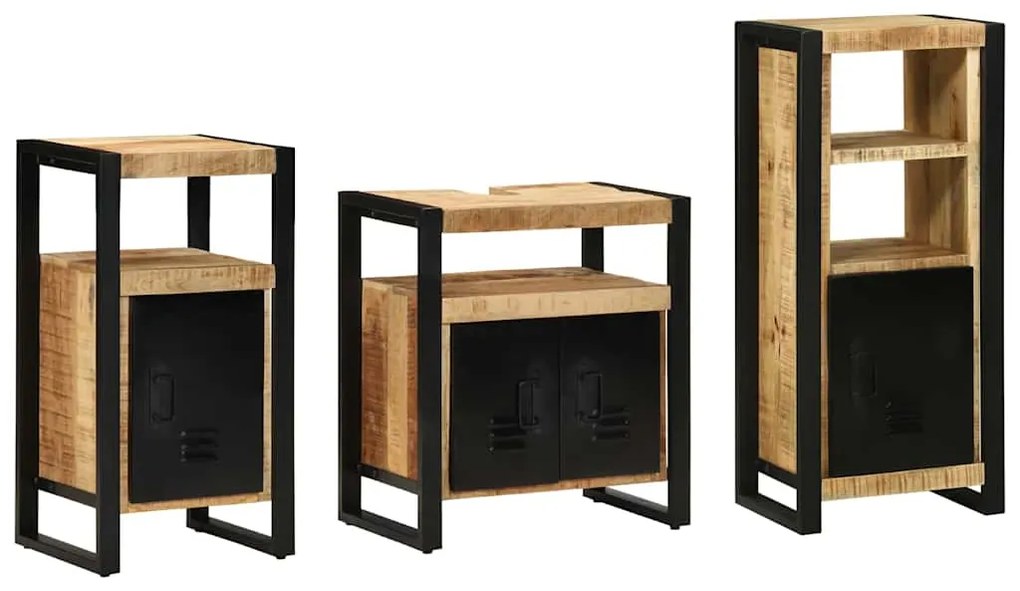 Σετ Επίπλων Μπάνιου 3 pcs Καφέ και Μαύρο Στερεό ξύλο μάνγκο