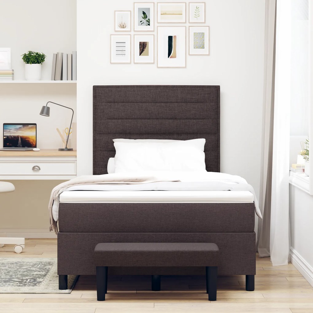 vidaXL Κρεβάτι Box Spring με Στρώμα & Πάγκο Σκούρο Καφέ 120x200 εκ. Ύφασμα