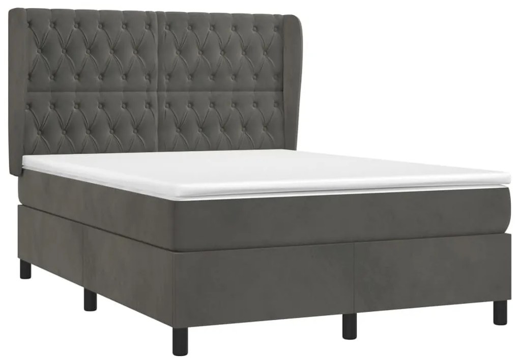 Κρεβάτι Boxspring με Στρώμα Σκούρο Γκρι 140x200 εκ. Βελούδινο - Γκρι