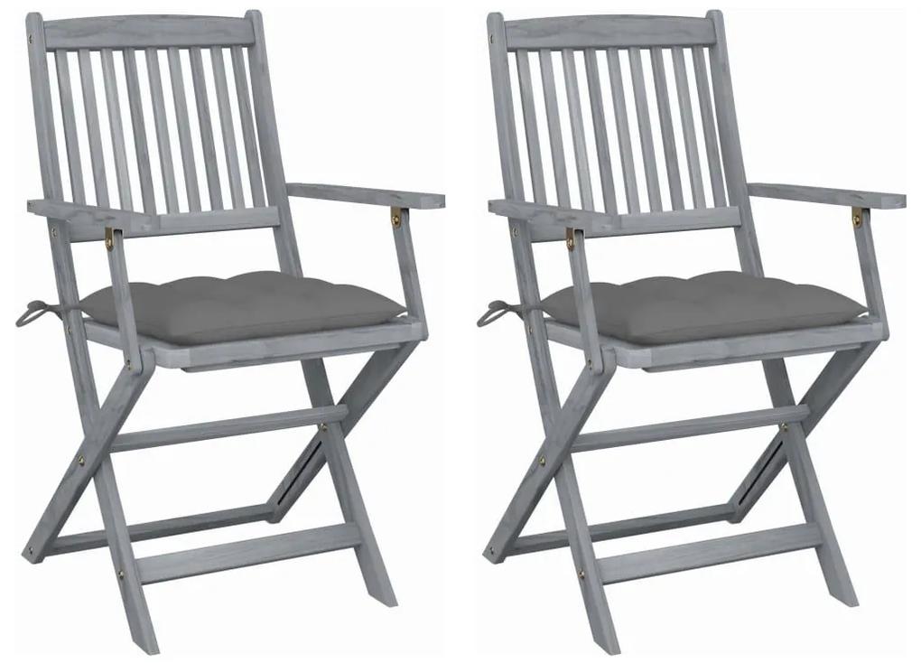 Καρέκλες Εξωτ. Χώρου Πτυσσόμενες 2 τεμ Ξύλο Ακακίας &amp; Μαξιλάρια - Γκρι