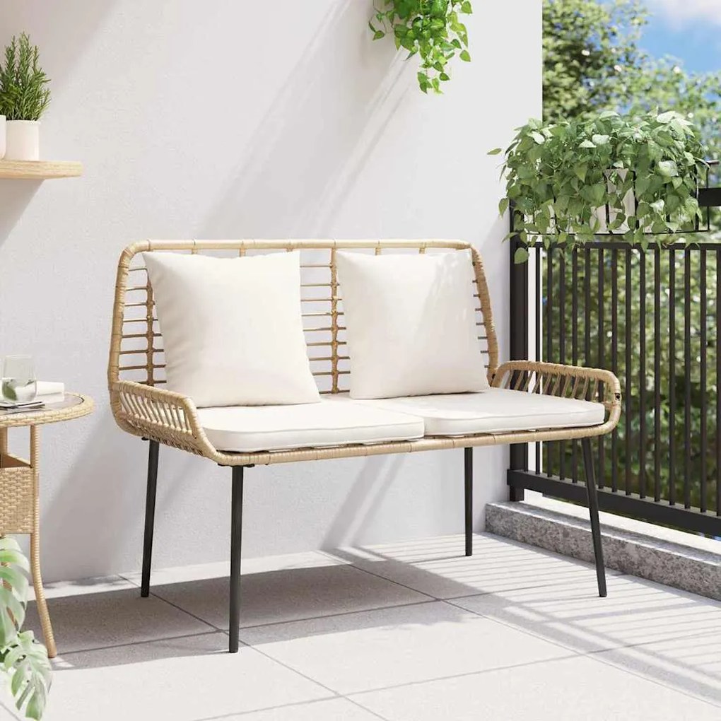 vidaXL Παγκάκι κήπου Καφέ, Μαύρο, Κρέμα Πολυ rattan, ατσάλι