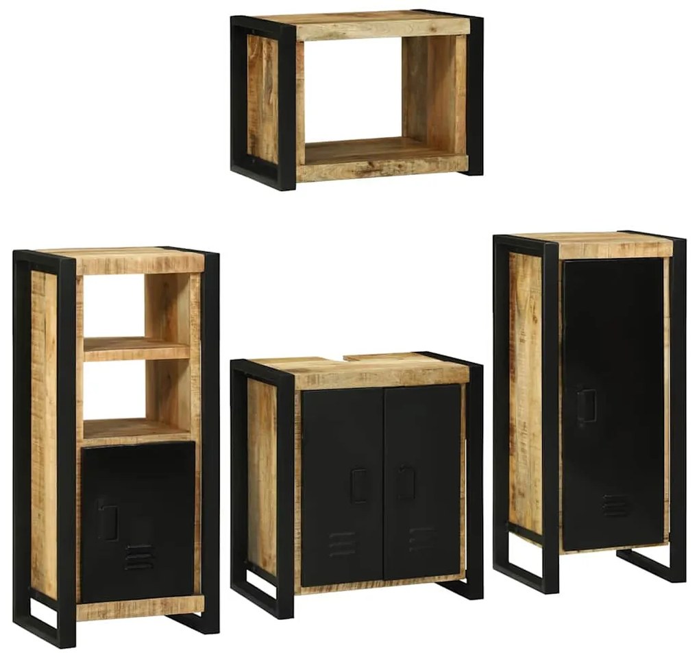 vidaXL Σετ Επίπλων Μπάνιου Επιτοίχιο 4 pcs Καφέ Στερεό ξύλο μάνγκο