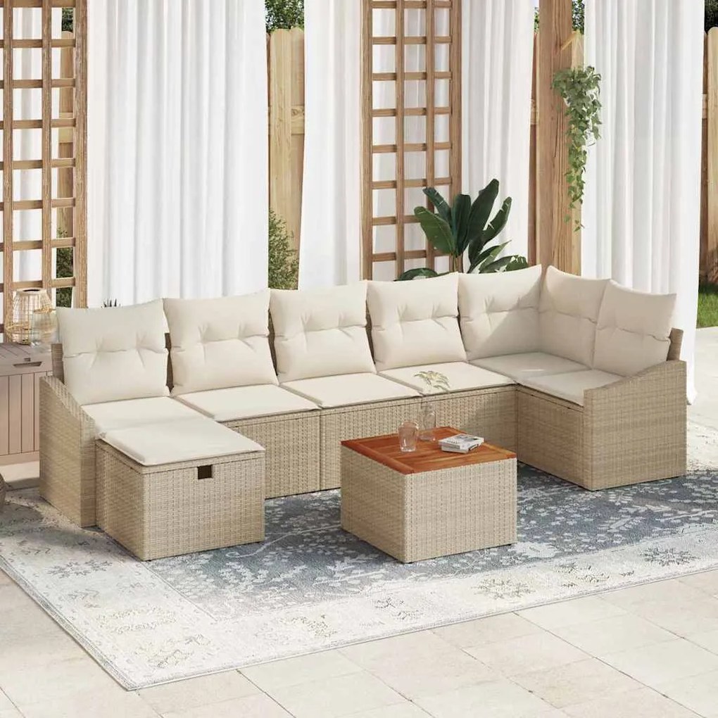 vidaXL Σετ Καναπέ Κήπου με αποθήκευση 8 pcs Μπεζ Πολυ ράταν