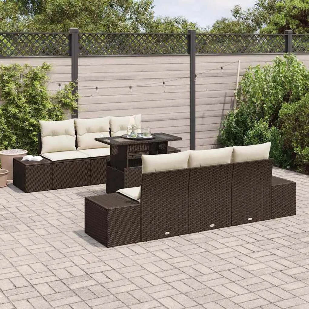 vidaXL Σετ Καναπέ Κήπου με μαξιλάρι 7 pcs Καφέ, Κρέμα 100 x 55 x 73 εκ