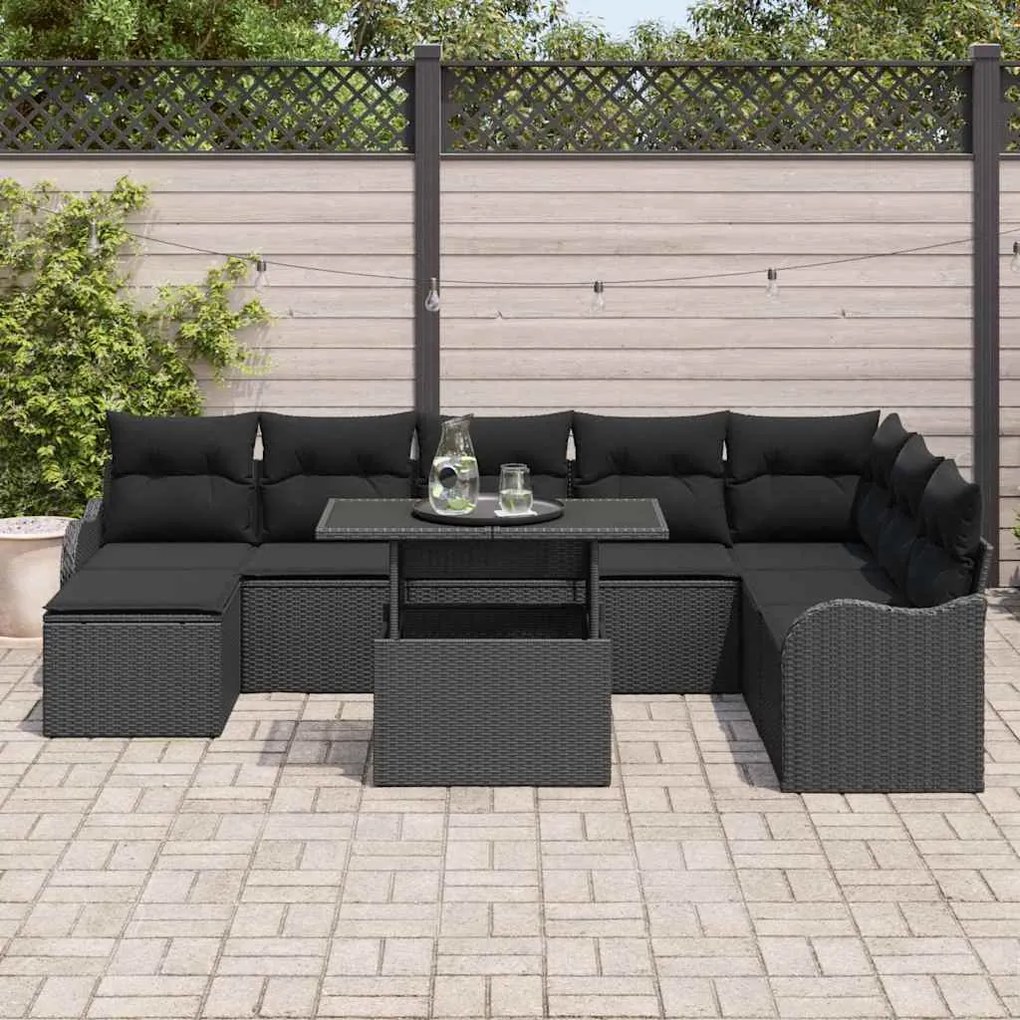 vidaXL Σετ Καναπέ Κήπου με μαξιλάρι 9 pcs Μαύρο Πολυ ράταν