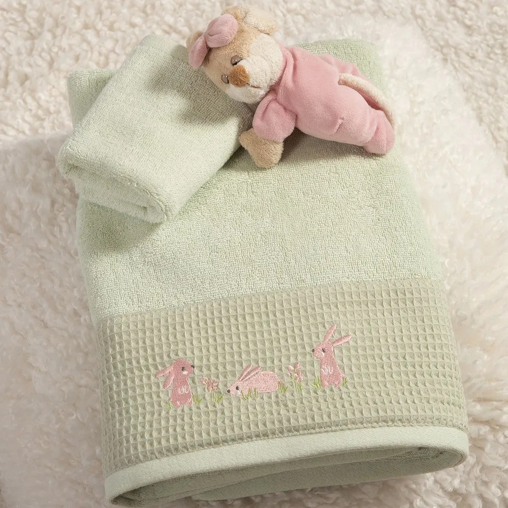 Πετσέτες Βρεφικές Country Bunny (Σετ 2τμχ) Mint Nef-Nef Homeware Σετ Πετσέτες 70x140cm 100% Βαμβάκι