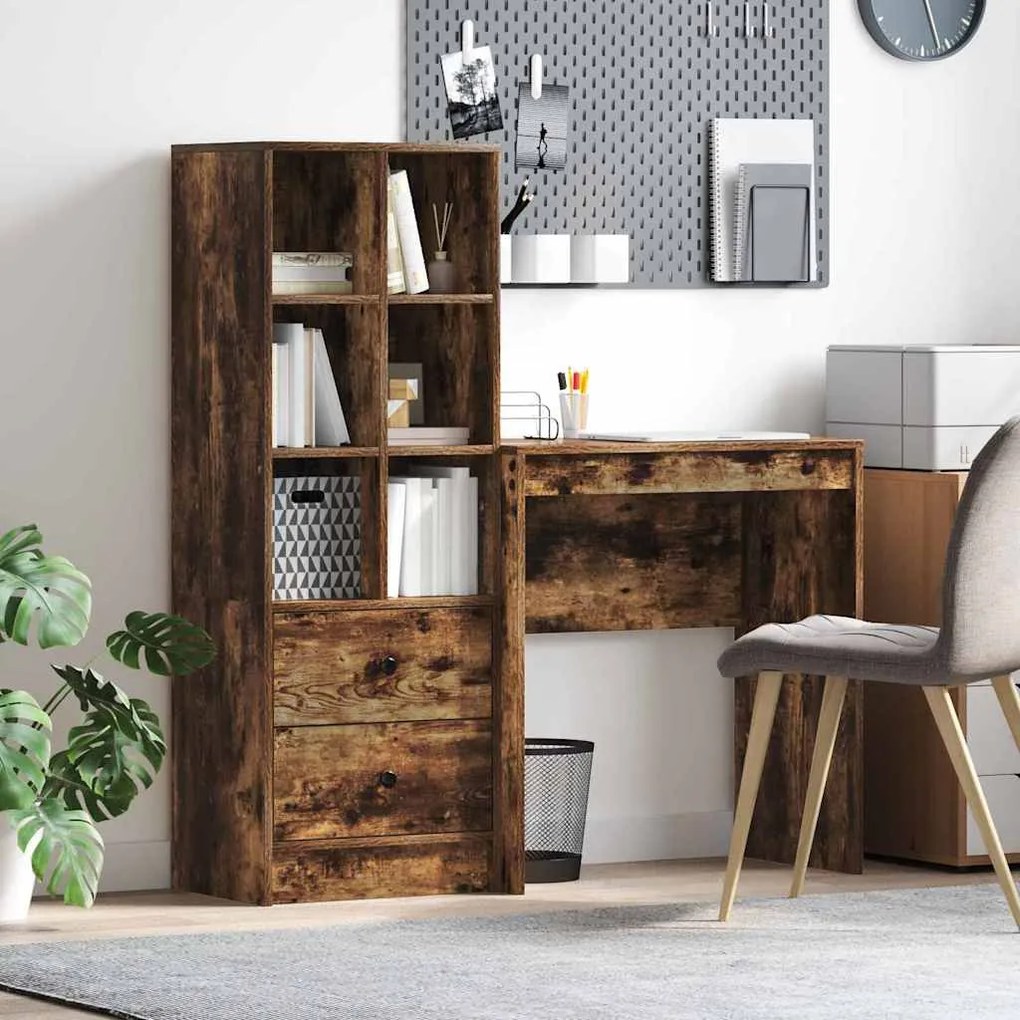 vidaXL Γραφείο με αποθηκευτικό χώρο με συρτάρι 2 pcs Καπνιστό Δρύς