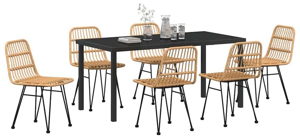 vidaXL Σέτ φαγητού για κήπο 7 pcs Καφέ Πολυ ράταν