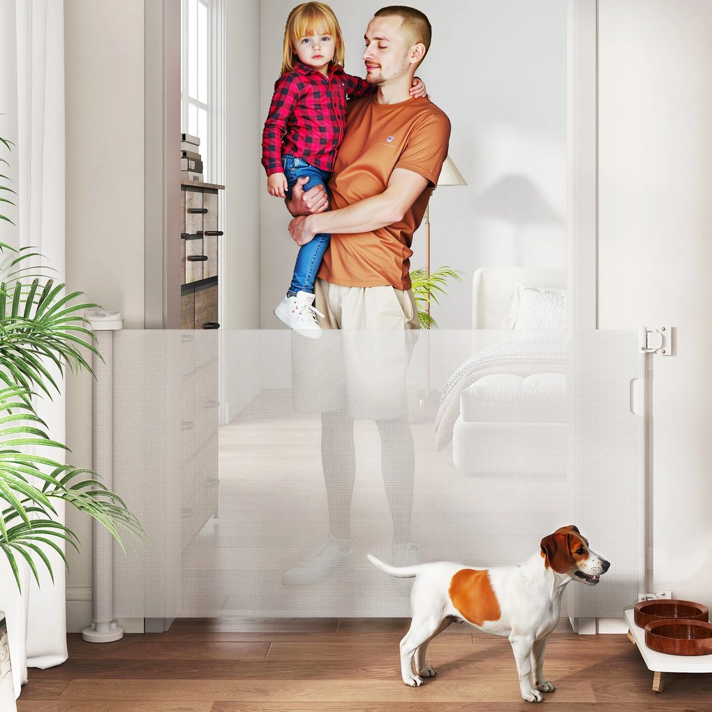 PawHut Πτυσσόμενη Πύλη Ασφαλείας για Σκάλες Επεκτεινόμενη 0-136cm Ύψος 87 cm Πύλη Πόρτας για Κατοικίδια 142 x 10 x 87 cm Λευκό