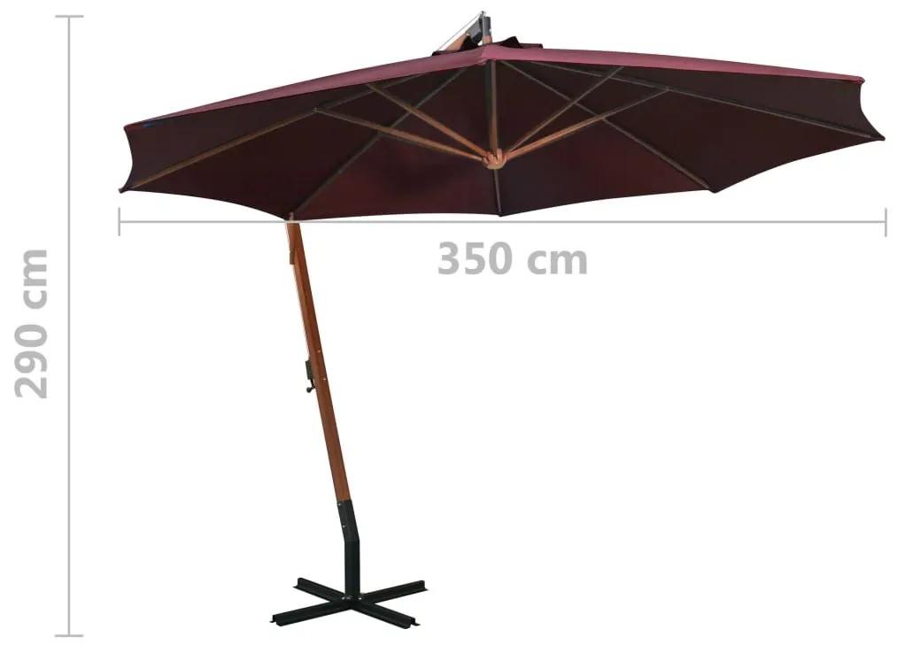Ομπρέλα Κρεμαστή με Ιστό Μπορντό 3,5 x 2,9 μ. Μασίφ Ξύλο Ελάτης - Κόκκινο